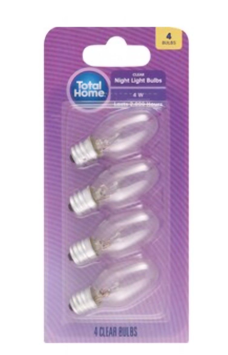 Total Home 4W Clear Night Light Bulbs, 4 ct