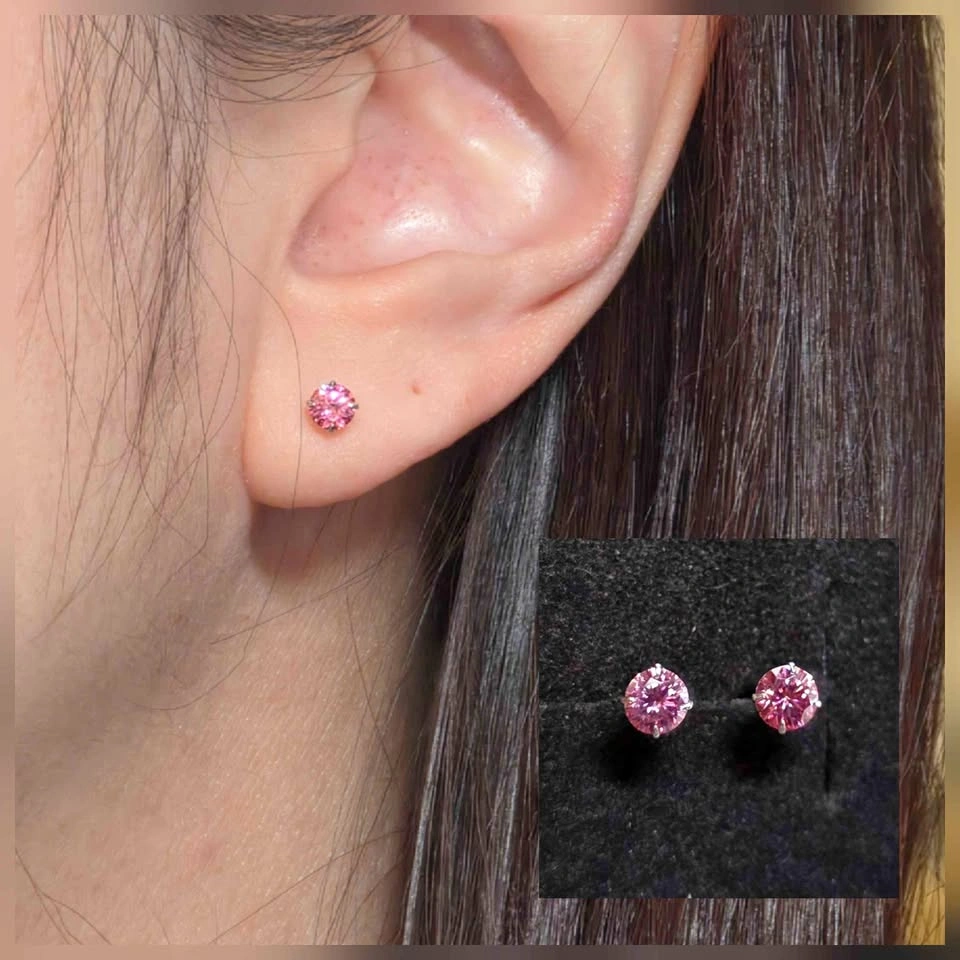 New Pink Moissanite Sterling Silver Stud Earrings