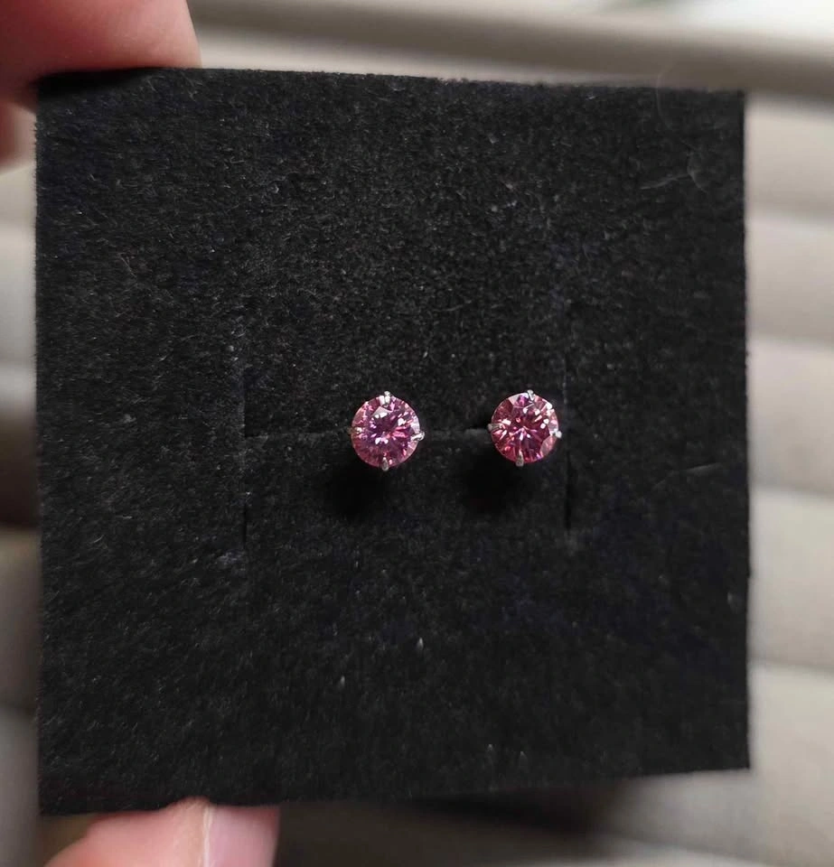 New Pink Moissanite Sterling Silver Stud Earrings - photo 2