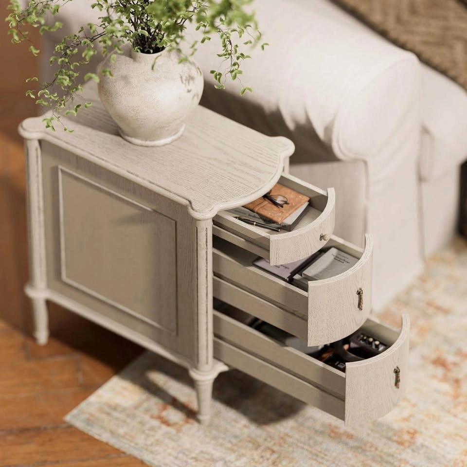 Antique Grey Wood 3-Drawer Side Table Nightstand - photo 3