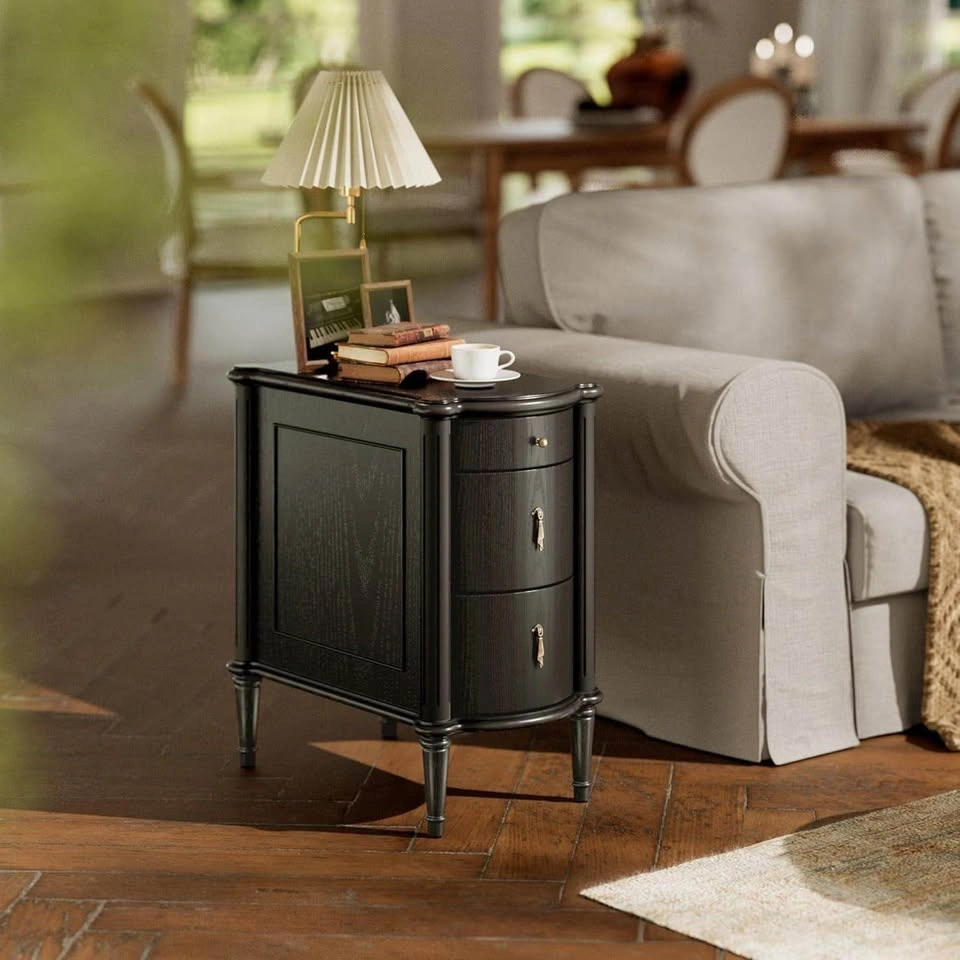 Black Wood 3-Drawer Side Table Nightstand - photo 4