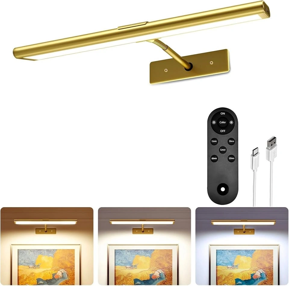 16" Rechargeable Picture Light – Wireless Wall Art Light (Gold)
