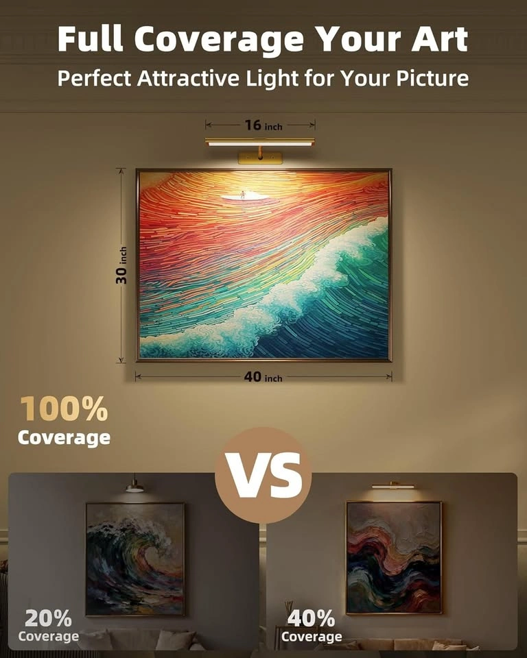 16" Rechargeable Picture Light – Wireless Wall Art Light (Gold) - photo 3