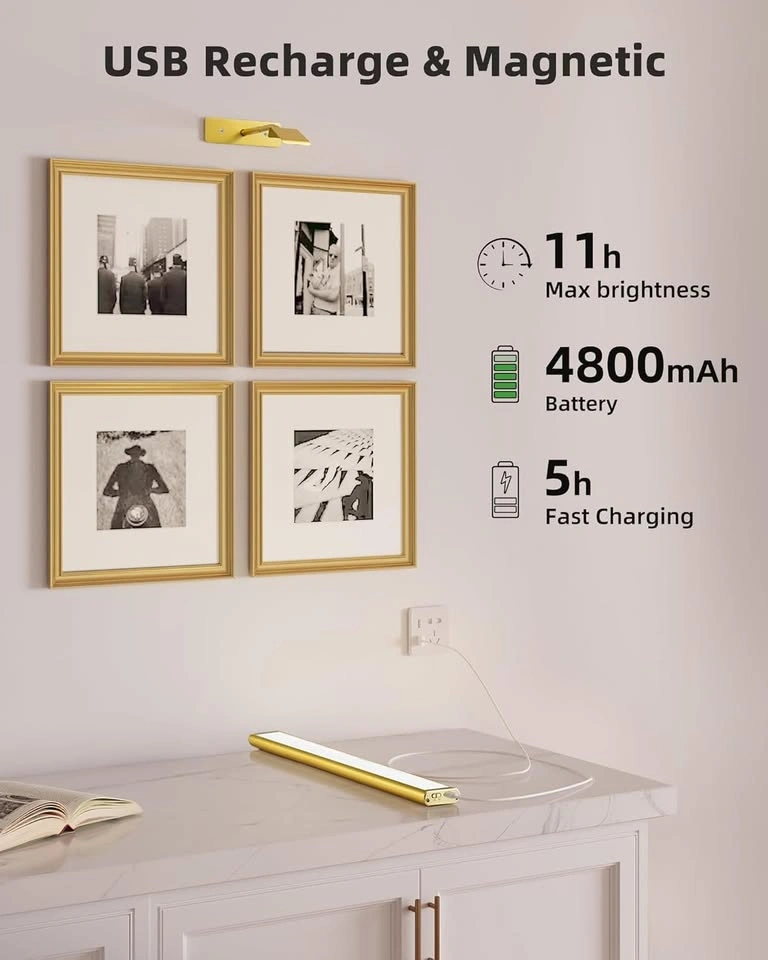 16" Rechargeable Picture Light – Wireless Wall Art Light (Gold) - photo 5