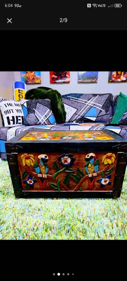 Vintage 1940s Handcarved Tropical Trunk Coffee Table - photo 2