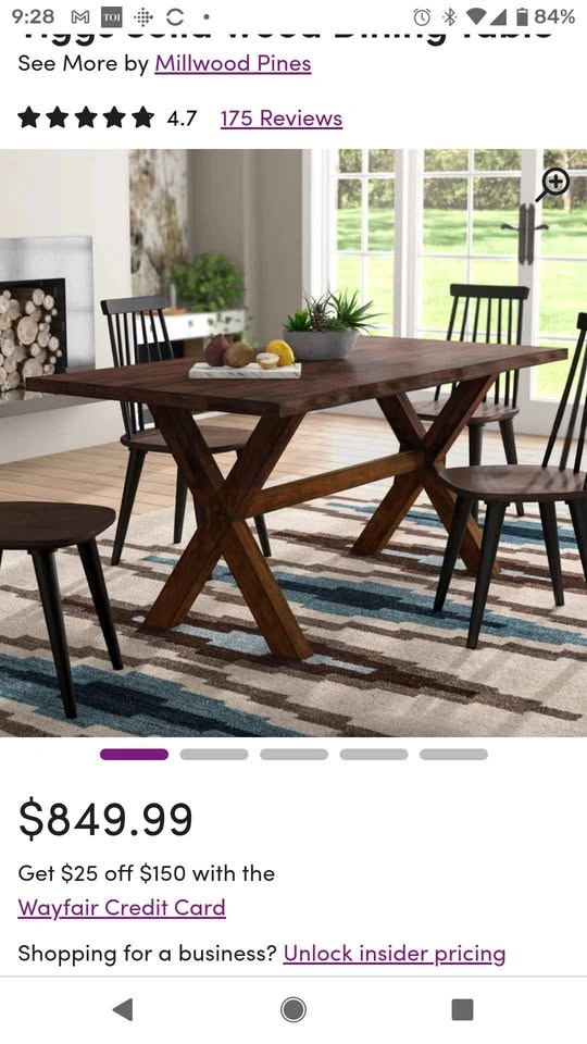 Millwood Pines Wood Dining Table X-Base