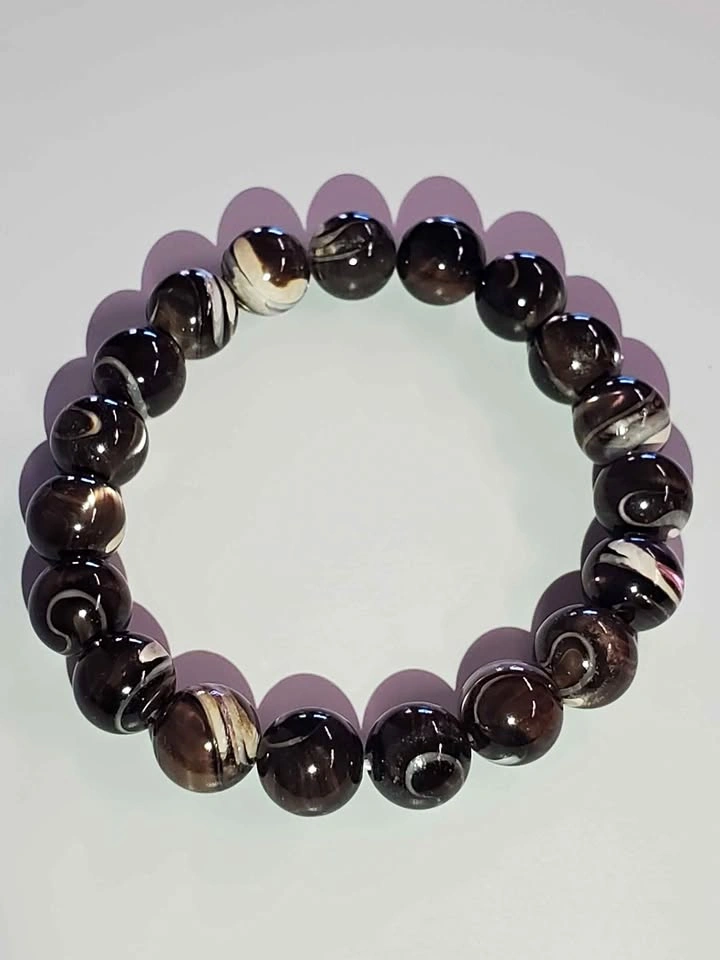 Black Mother of Pearl 9.7mm Natural Gemstone Bracelet