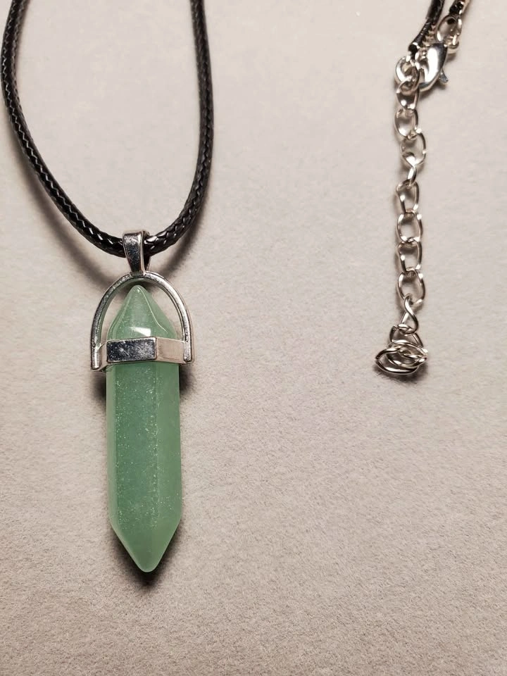 Green Aventurine Double Point Pendant Necklace Natural Gemstone - photo 2