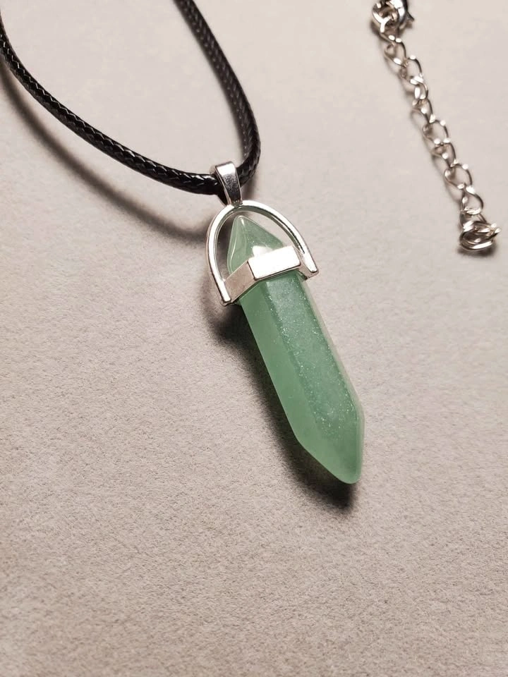 Green Aventurine Double Point Pendant Necklace Natural Gemstone - photo 3