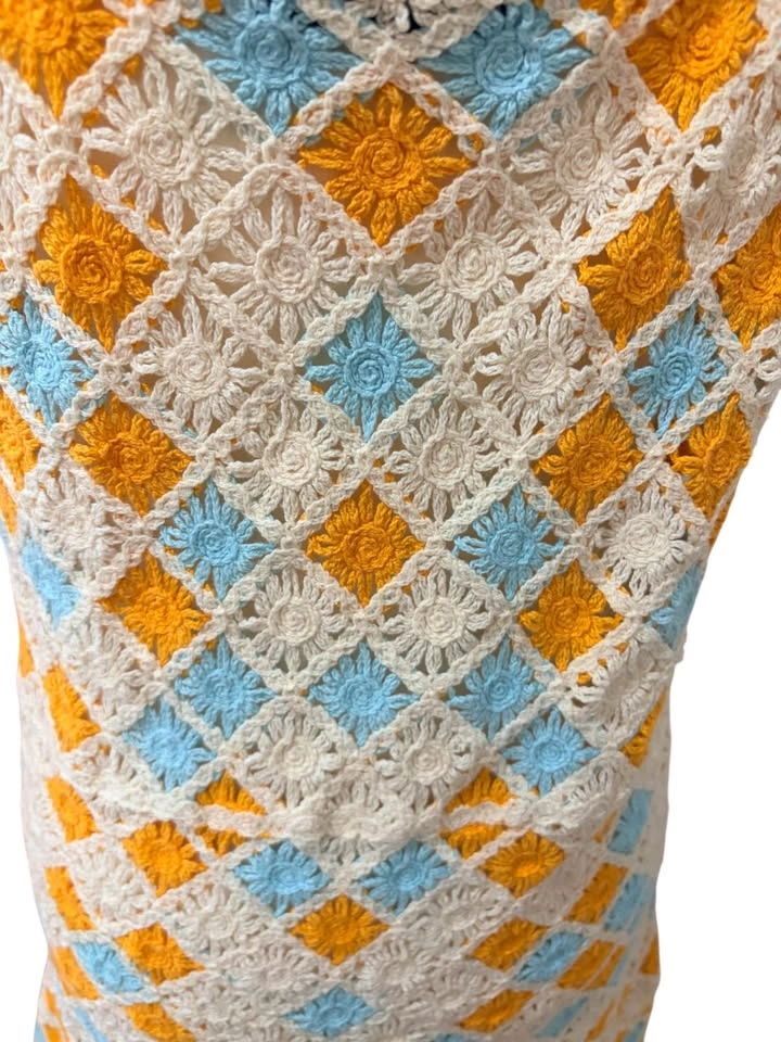 Zara Crochet Diamond Knit Mini Dress - Orange/Blue/Cream - Mediu - photo 5