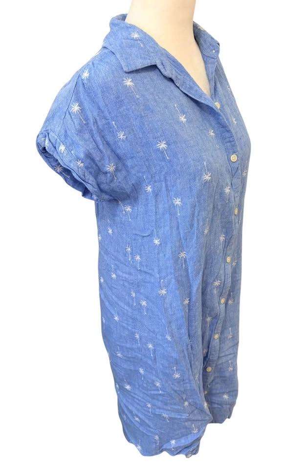 Old Navy Blue Embroidered Palm Tree Linen Blend Shirt Dress Tall - photo 2