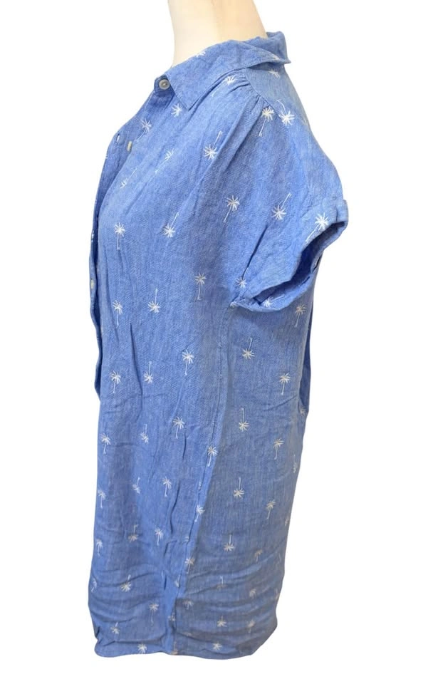 Old Navy Blue Embroidered Palm Tree Linen Blend Shirt Dress Tall - photo 4