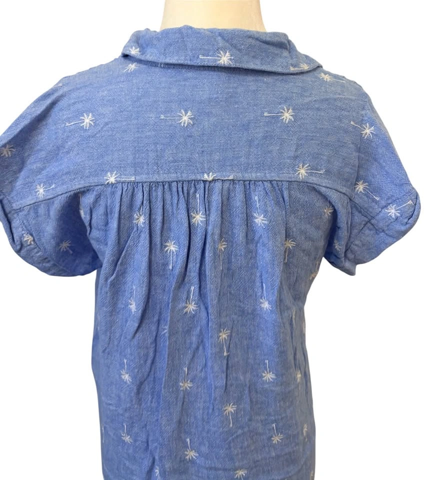 Old Navy Blue Embroidered Palm Tree Linen Blend Shirt Dress Tall - photo 5