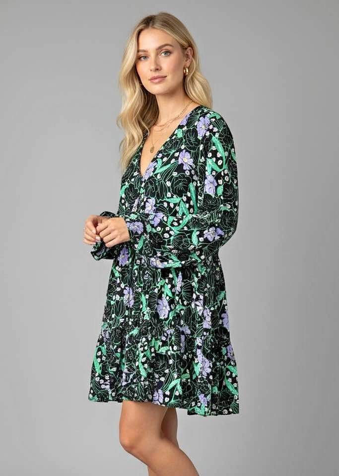 YAS Floral Tiered Mini Dress - Women's Large