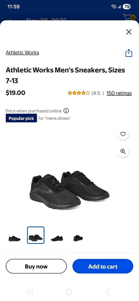 Men's Black Sneakers Size 8 - New