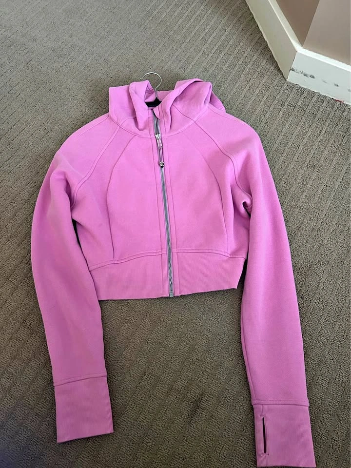Lululemon Scuba Full Zip Cropped Hoodie Meadowsweet Pink