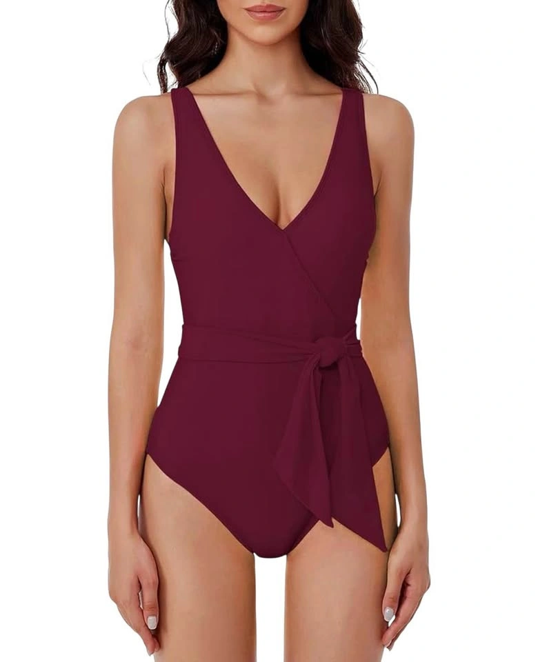 Tempotrek Burgundy Small Wrap V-Neck One Piece Swimsuit