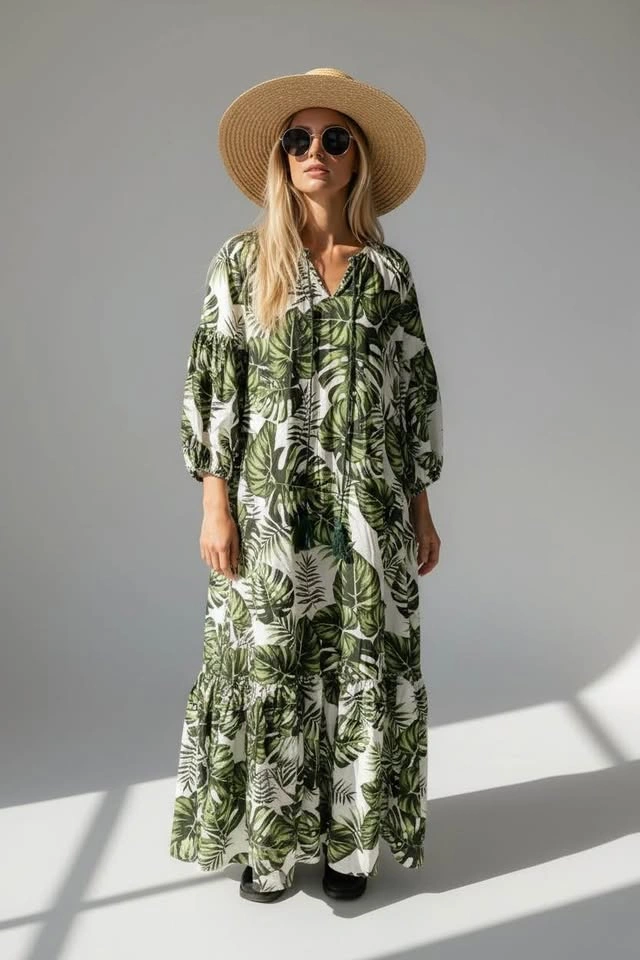 SHEIN Tropical Leaf Print Maxi Dress - Boho Vacation Style - photo 2