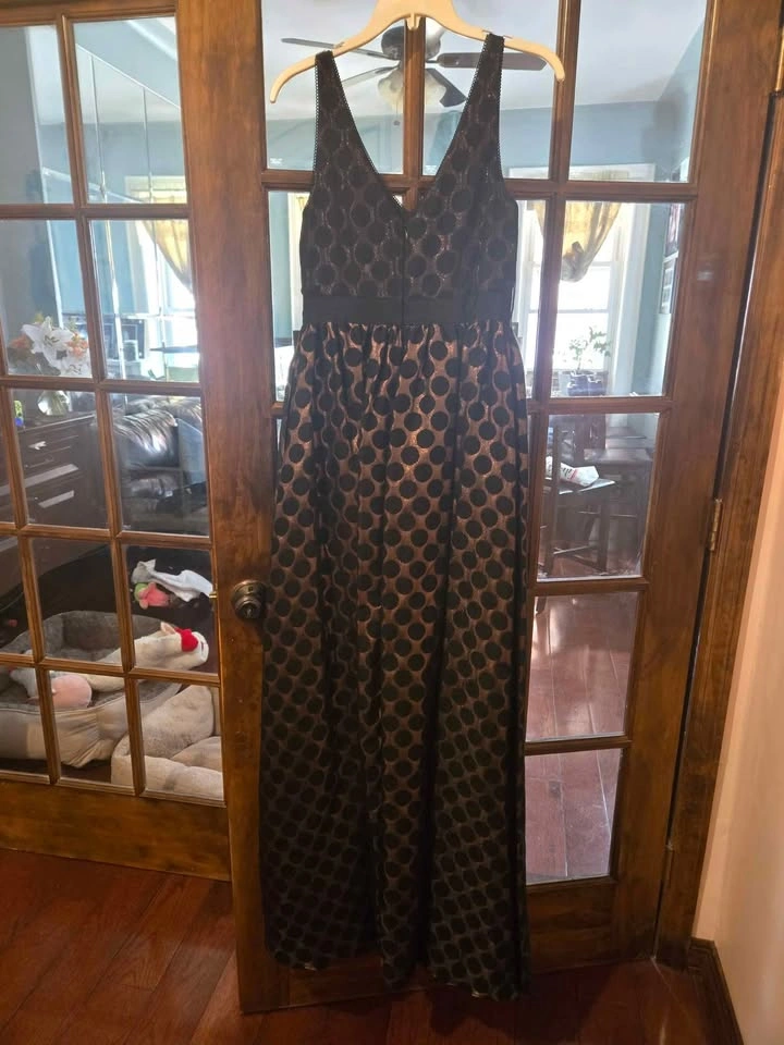Adriana Papell Black Copper Metallic Polkadot Jacquard Ballgown - photo 2