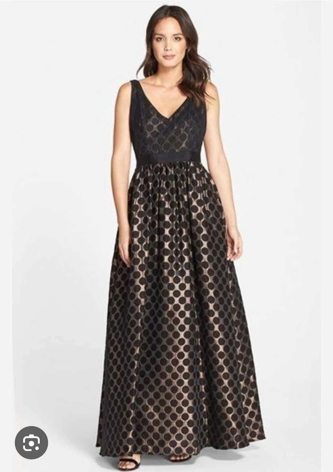 Adriana Papell Black Copper Metallic Polkadot Jacquard Ballgown - photo 4