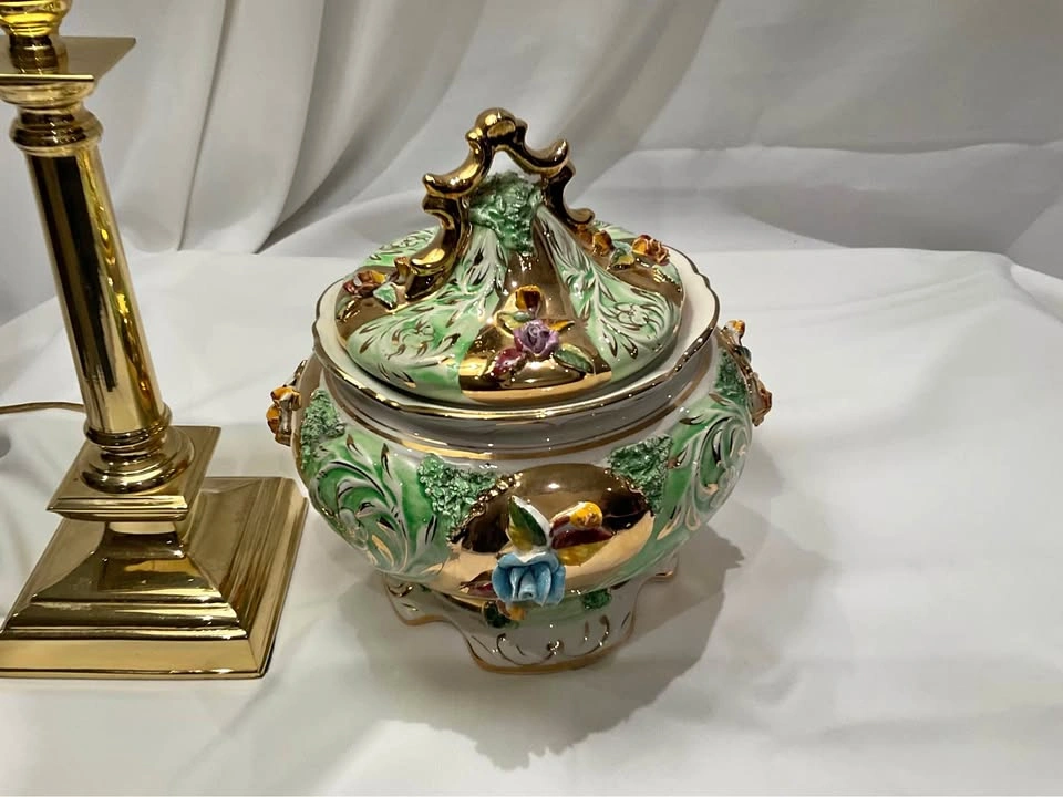 Rococo Lidded Bowl Vintage Pereiras Valado Porcelain