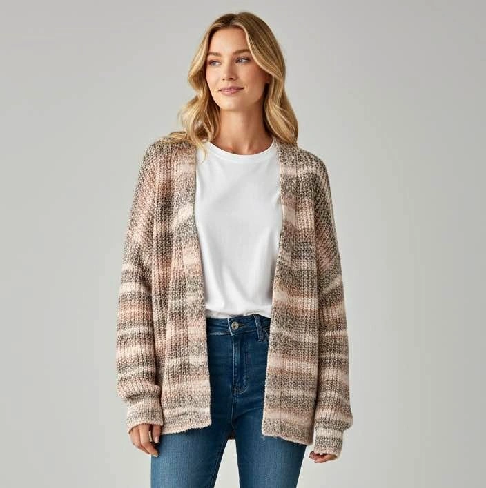 Dex Space Dye Striped Open Front Cardigan Sweater Size Small Pin
