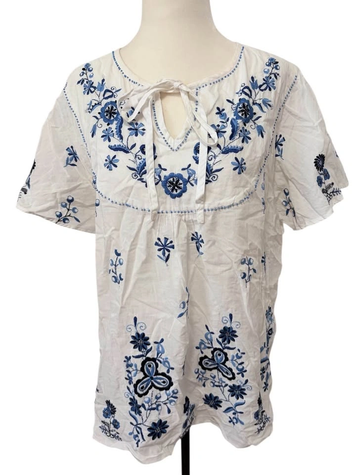 Bay Studio White Blue Floral Medium Embroidered Peasant Top - photo 2