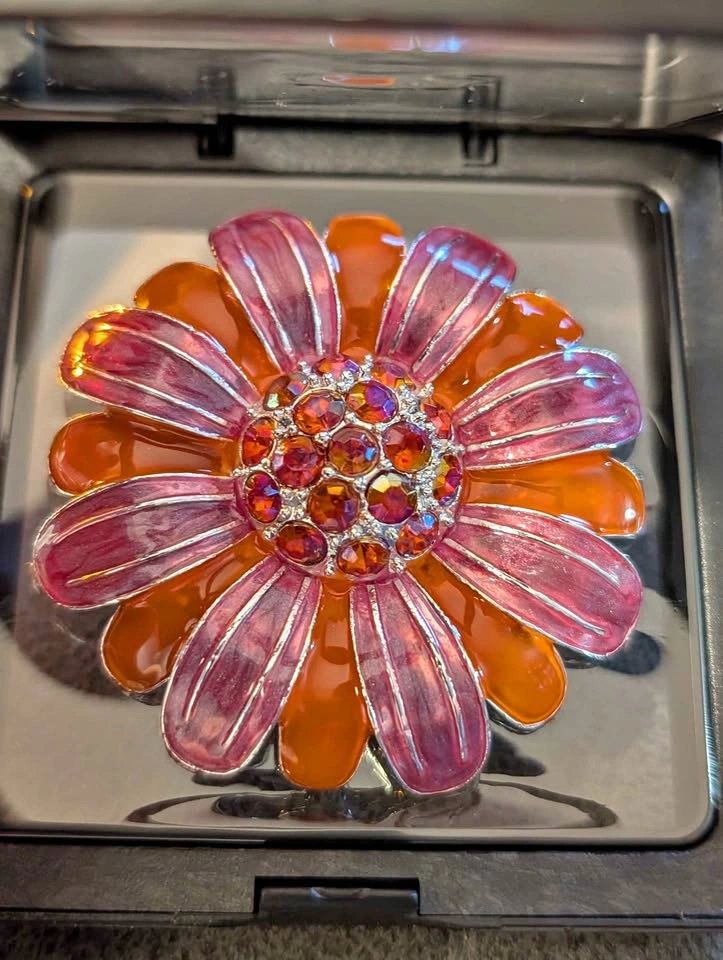 Vintage Avon Daisy Brooch Pink & Orange Flower Retro