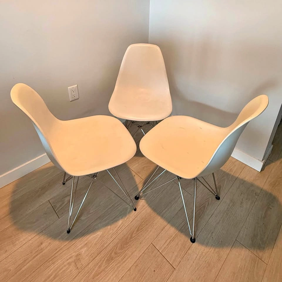 Set of 3 White Dining Chairs