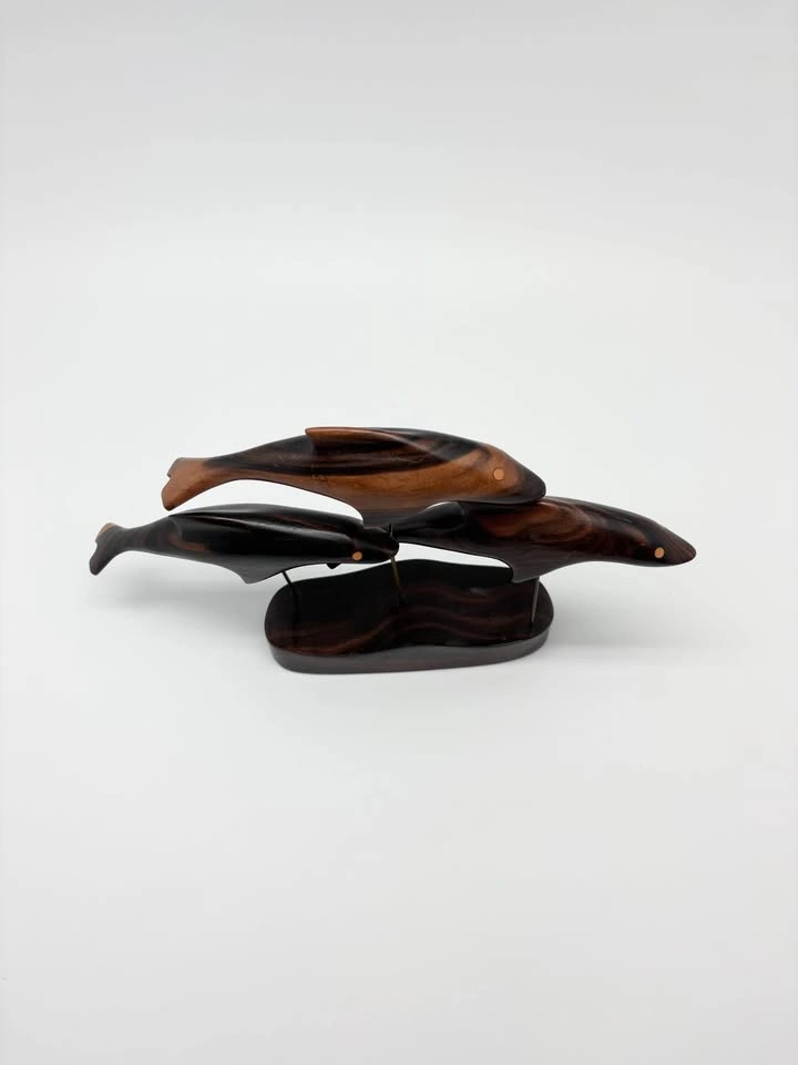 Vintage Carved Wood Dolphin Trio Sculpture - photo 2