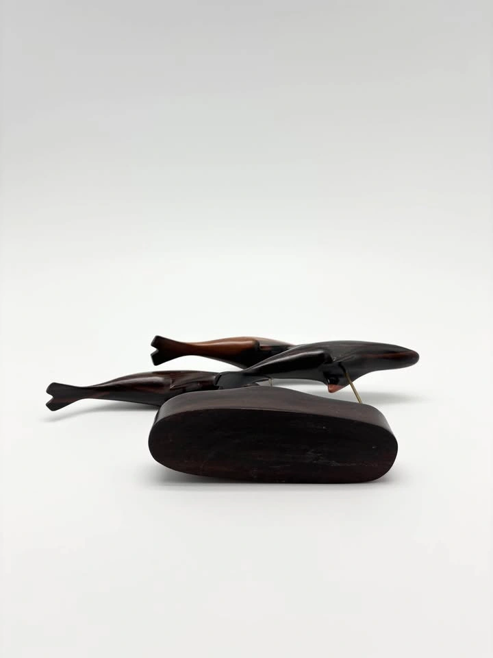Vintage Carved Wood Dolphin Trio Sculpture - photo 5
