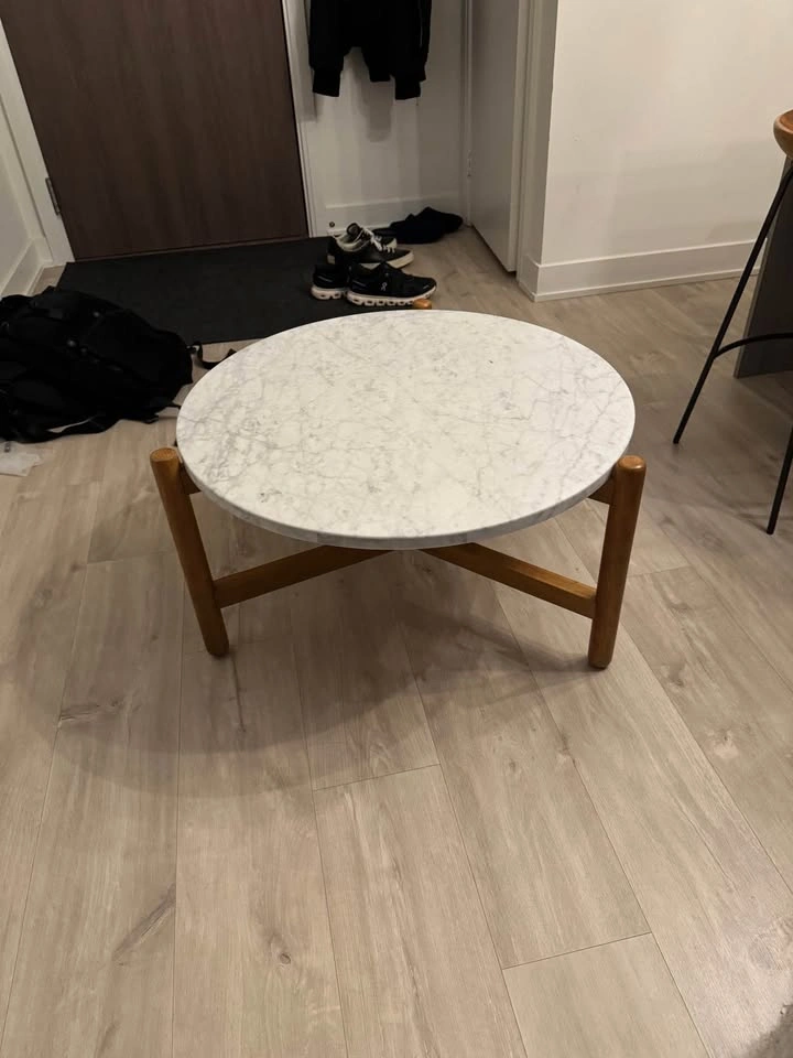 Round Marble Coffee Table with Solid Wood Base - photo 2