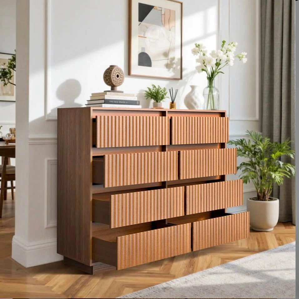 8-Drawer Dresser 52"W Double Dresser With Waveform Fluted Panel