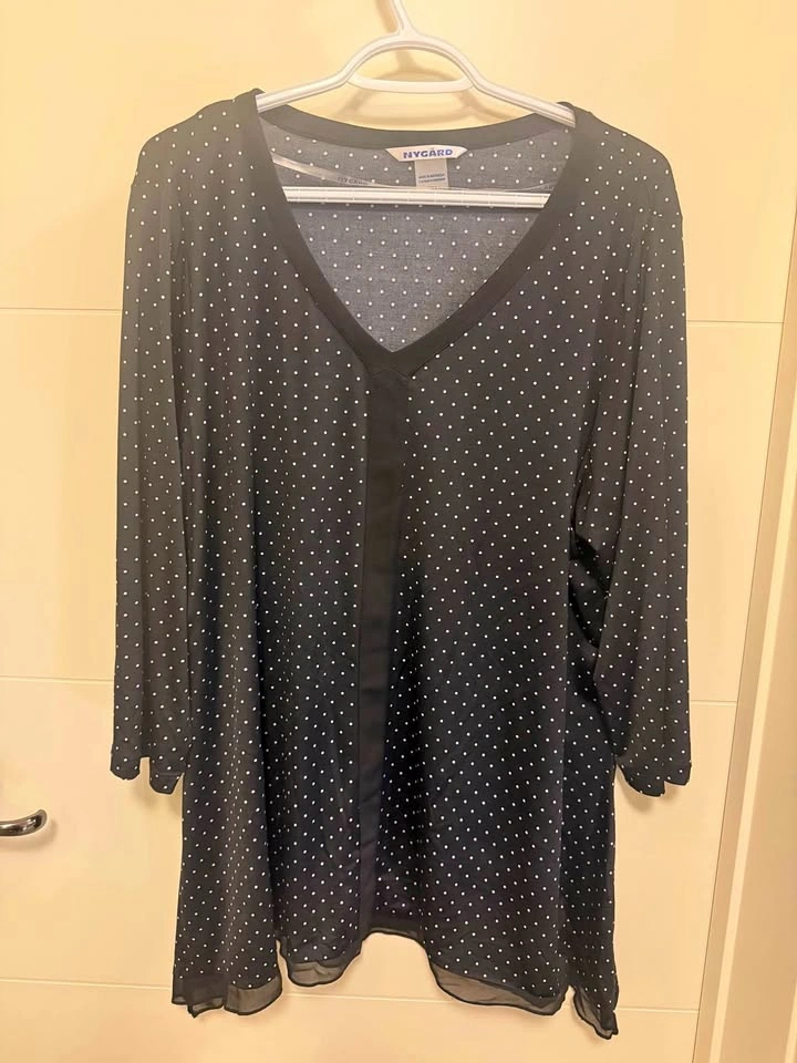 Nygård Women's Black & White Polka Dot Blouse Tunic Shirt Size 2