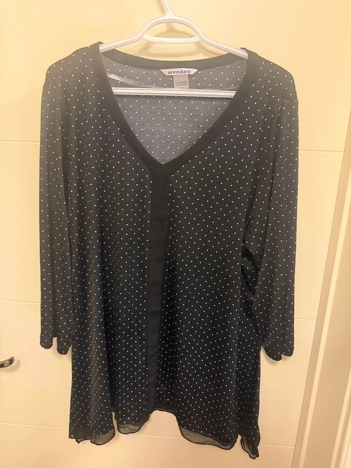 Nygård Women's Black & White Polka Dot Blouse Tunic Shirt Size 2 - photo 2