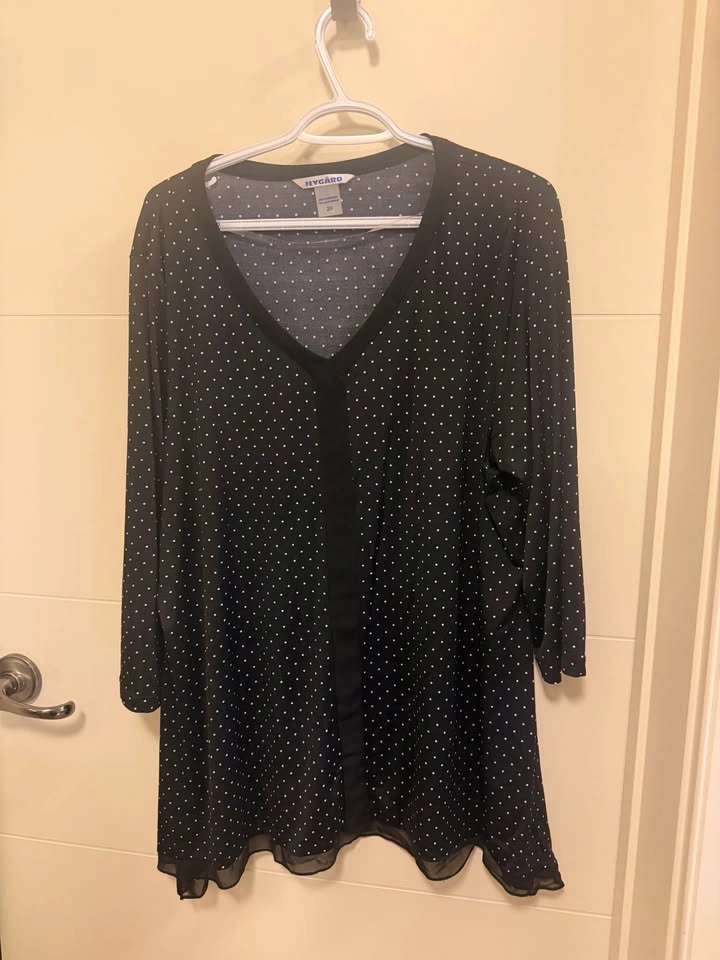 Nygård Women's Black & White Polka Dot Blouse Tunic Shirt Size 2 - photo 3