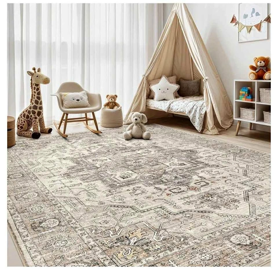 NEW 8x10 Washable Vintage Area Rug - Light Brown Oriental Farmho