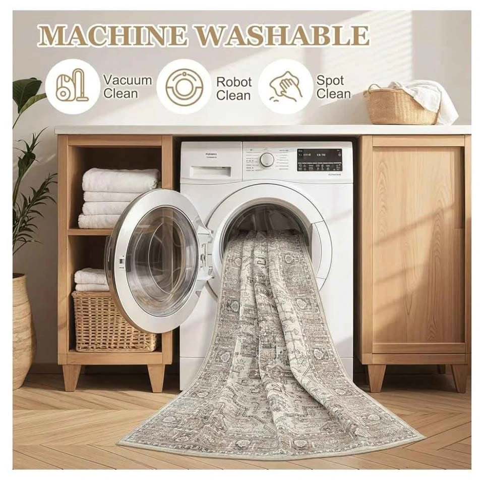 NEW 8x10 Washable Vintage Area Rug - Light Brown Oriental Farmho - photo 4