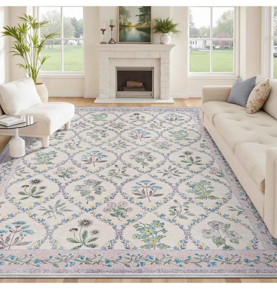 8x10 Purple Grey Area Rug - Washable, Non-Slip Boho Floral - NEW - photo 4