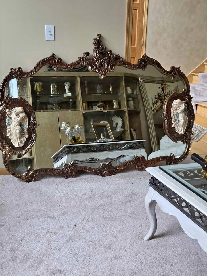 Vintage French Rococo Louis XV Gold Wall Mantle Mirror ~ Bisque