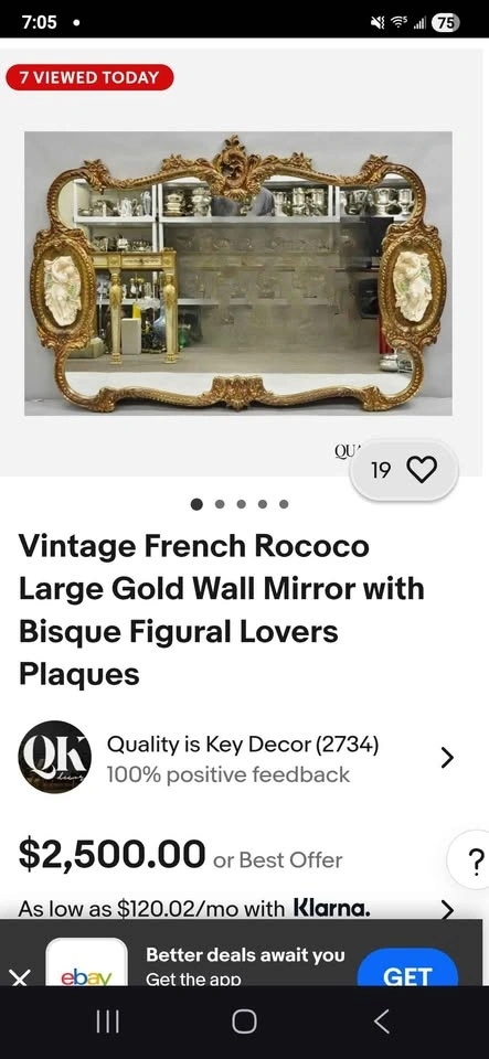 Vintage French Rococo Louis XV Gold Wall Mantle Mirror ~ Bisque - photo 5