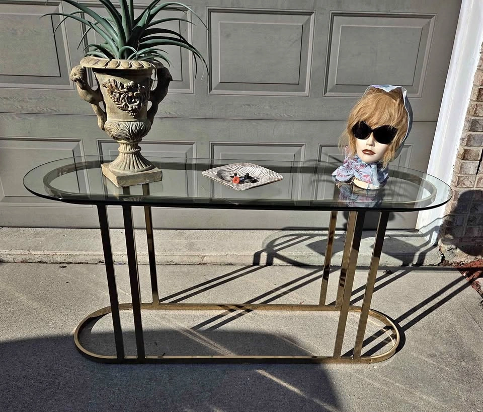 Mid Century Hollywood Regency Brass Sofa/Hall Table