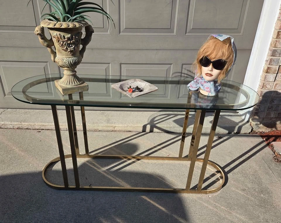 Mid Century Hollywood Regency Brass Sofa/Hall Table - photo 3