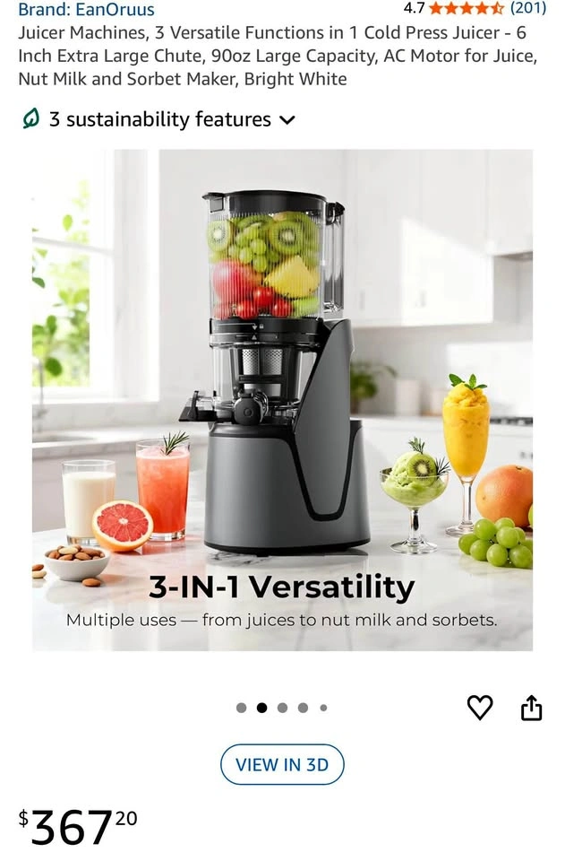 3-in-1 Cold Press Juicer - Large Chute & Capacity