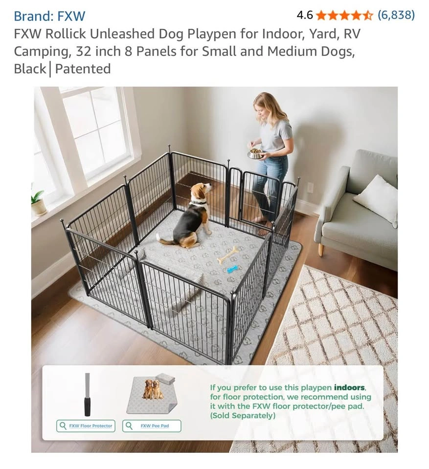 FXW Dog Playpen - 32 inch, 8 Panels, Black Metal - photo 4