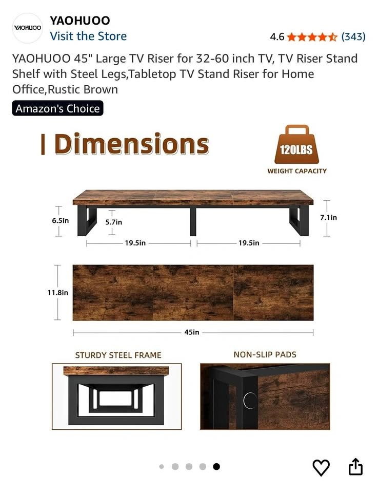 YAOHUOO 45" Large TV Riser Stand Shelf - Rustic Brown