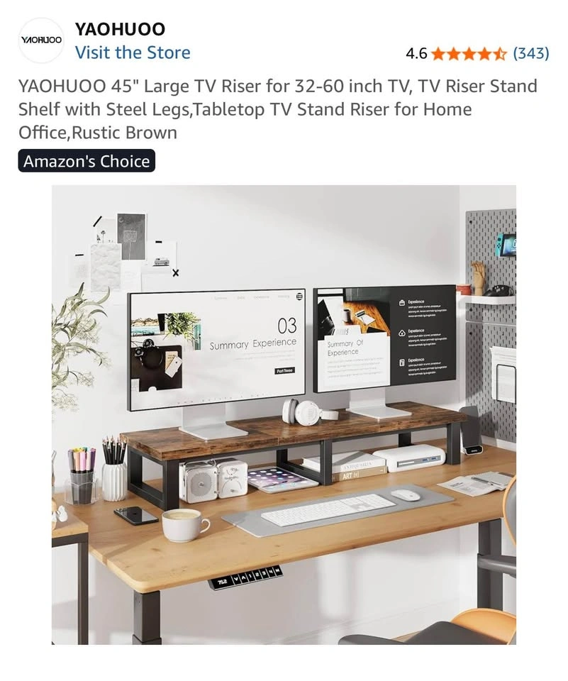YAOHUOO 45" Large TV Riser Stand Shelf - Rustic Brown - photo 3