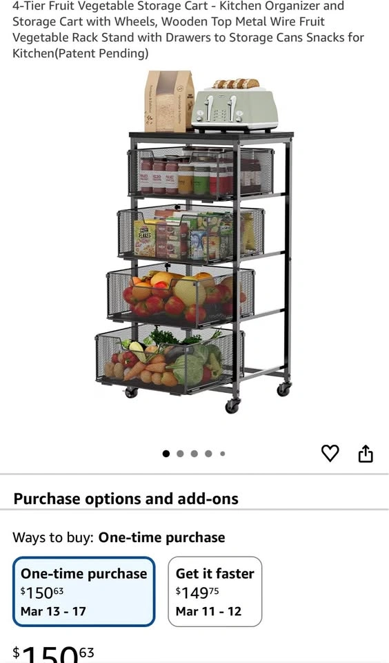 4-Tier Fruit Vegetable Storage Cart with Wheels