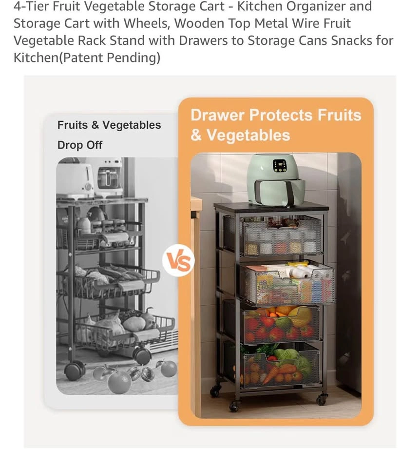 4-Tier Fruit Vegetable Storage Cart with Wheels - photo 5