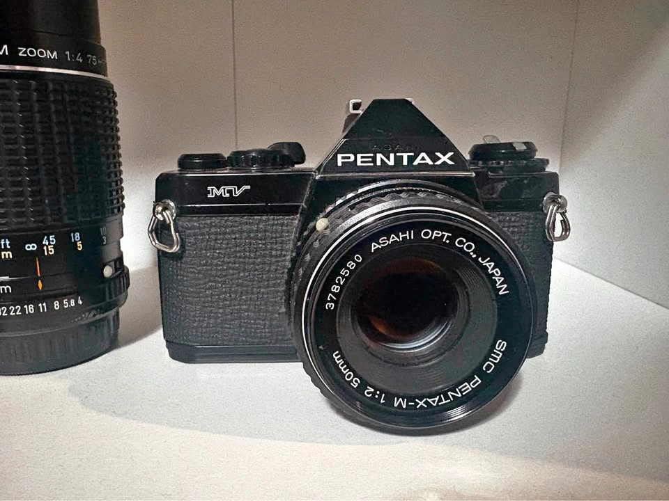 Vintage Pentax MV 35mm Film Camera Bundle (Lens + Flash)